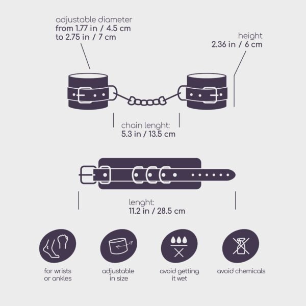 Algemas de Couro Bondage Love Crushious Pretas. Garanta que o seu sub não escapa a cada toque com estas belas algemas. Características principais: · Algemas de imitação de couro · Ajustáveis · Para pulsos ou tornozelos · Correia de abertura rápida removível· Unisexo · Algemas com 3 anéis em D de metal · Material: Metal, Faux leather Comprar Algemas de Couro Bondage Love Crushious Pretas